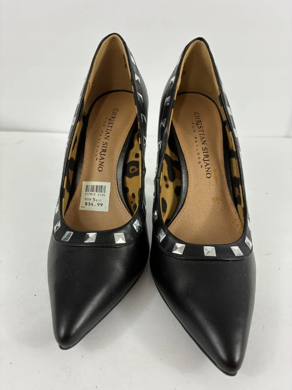 Studded Punk Leather Stiletto Pumps 4 High Heels Pointed Toe Pyramid Stud